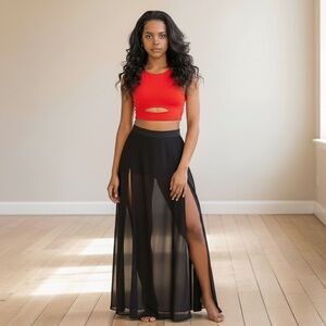 Elegant Black Sheer Maxi Skirt